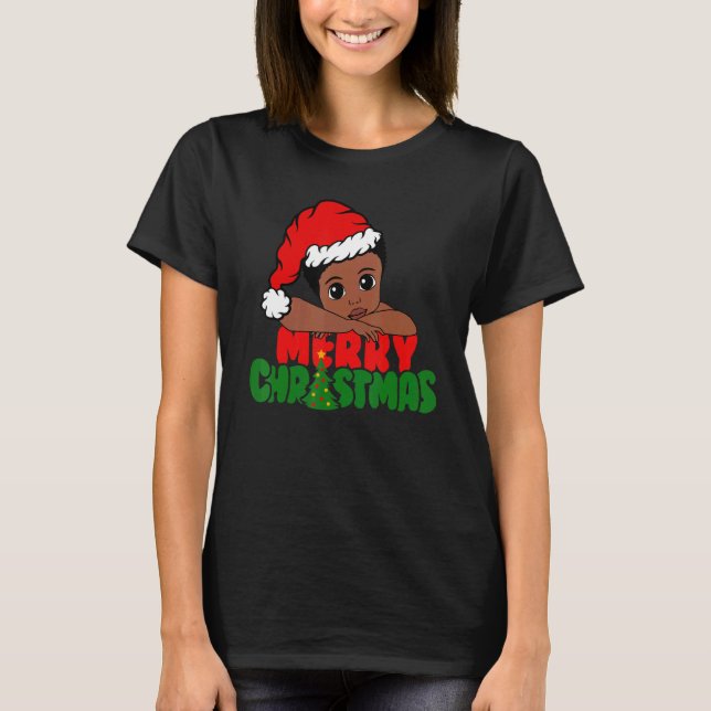 Merry Christmas Black Boy Afro Boy African America T-Shirt (Vorderseite)