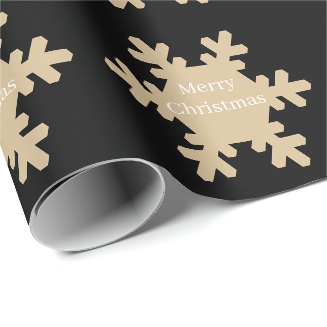 Merry Christmas Black Gold Snowflake Patterns 2025 Geschenkpapier (Rolleneckpunkt)