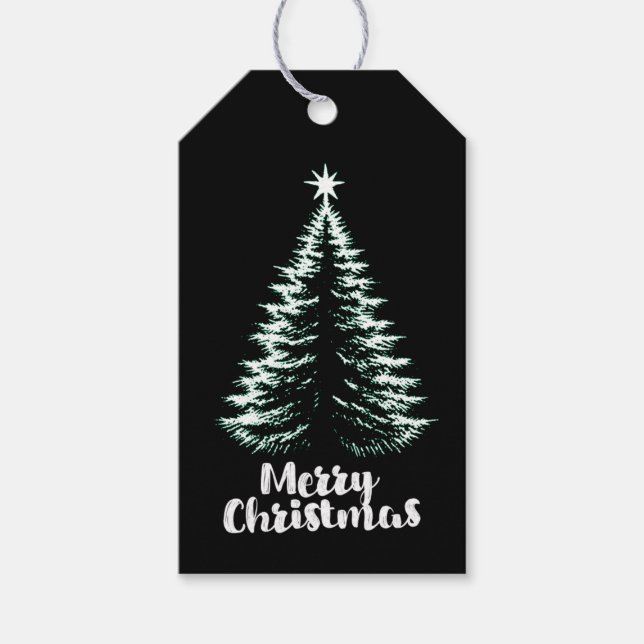 Merry Christmas Black & Mint Distressed Chic Tree Geschenkanhänger (Vorderseite)