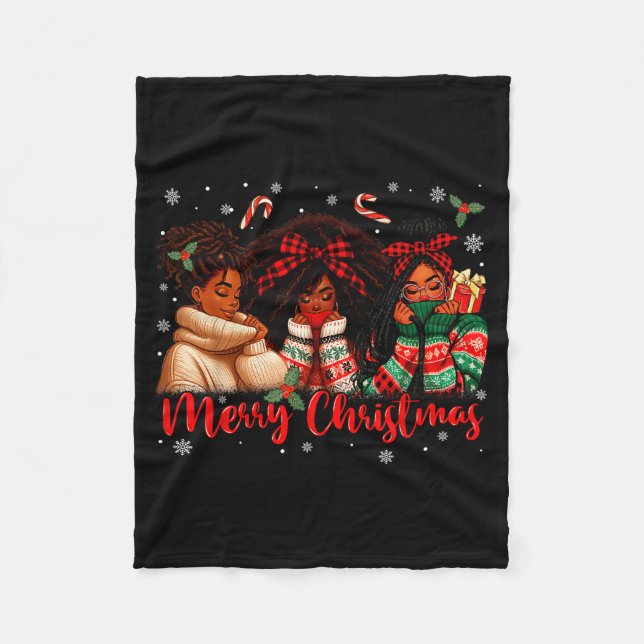 Merry Christmas Black Queen Girl African Santa Mel Fleecedecke (Vorderseite)