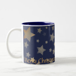 Merry Christmas Blue Gold.Stars Elegant Vintage Zweifarbige Tasse