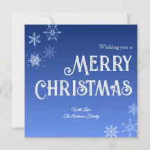 Merry Christmas Blue Modern Snowflake Holiday Card