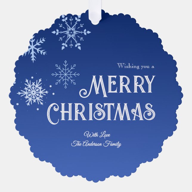 Merry Christmas Blue Modern Snowflake Ornament Karte (Vorderseite)