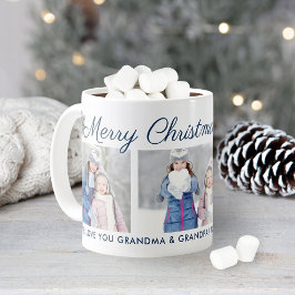 Merry Christmas Blue Script Custom Foto Collage Tasse