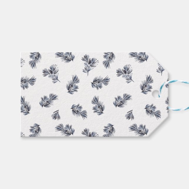 Merry Christmas Blue Sprigs Geschenkanhänger (Vorderseite (Horizontal))