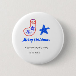 Merry Christmas blue star red stockings name date  Button