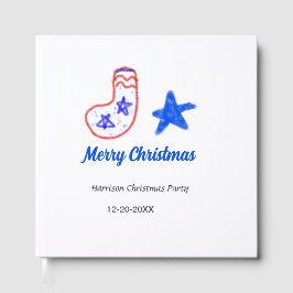 Merry Christmas blue star red stockings name date  Gästebuch