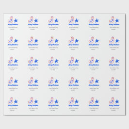 Merry Christmas blue star red stockings name date  Geschenkpapier