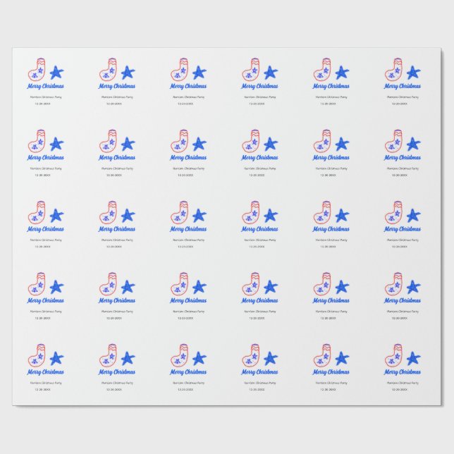 Merry Christmas blue star red stockings name date  Geschenkpapier (Flach)