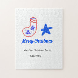 Merry Christmas blue star red stockings name date  Puzzle