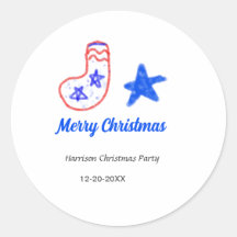 Merry Christmas blue star red stockings name date