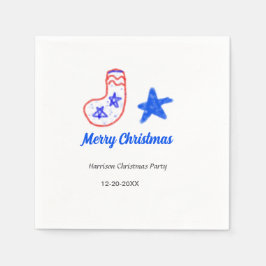 Merry Christmas blue star red stockings name date  Serviette