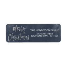 Merry Christmas Blue und Silver Foil Address Label