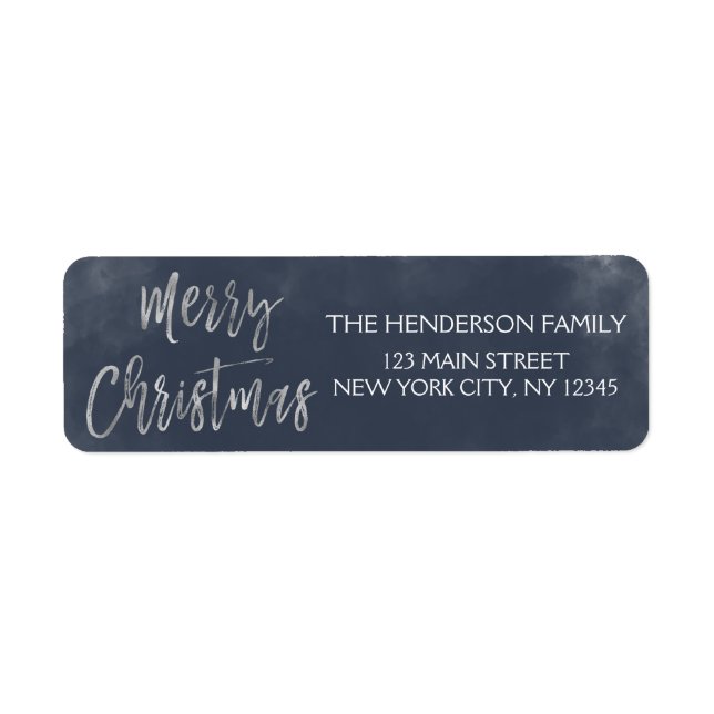 Merry Christmas Blue und Silver Foil Address Label (Vorne)