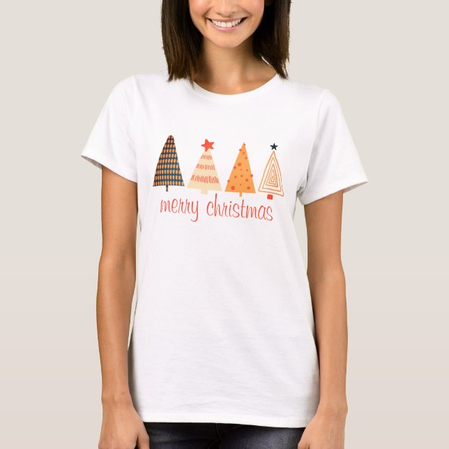 Merry Christmas Boho Orange Trees White T-Shirt (Vorderseite)