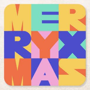 MERRY CHRISTMAS BOLD TYPOGRAPHIE RECHTECKIGER PAPPUNTERSETZER