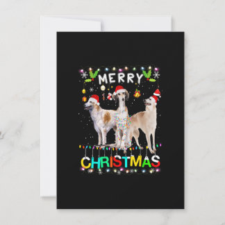 Merry Christmas Borzoi Shirt Santa Hat Lights Xmas Einladung