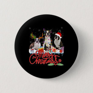 Merry Christmas Boston Terrier Santa Reindeer Ligh Button
