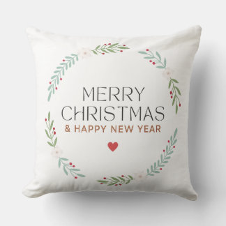Merry Christmas Botanical Wreath Pillow Cover Kissen