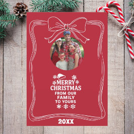 Merry Christmas bow red white modern photo card Feiertagskarte