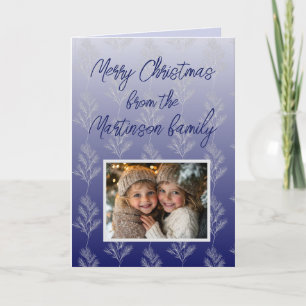 Merry Christmas Branches Pattern Foto Blue Feiertagskarte