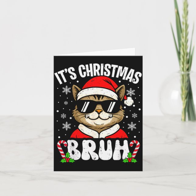 Merry Christmas Bruh Funny Cat Kitten Xmas Men Boy Karte (Vorderseite)