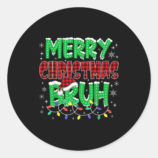 Merry Christmas Bruh Funny Holiday Family Group Ma Runder Aufkleber (Vorderseite)