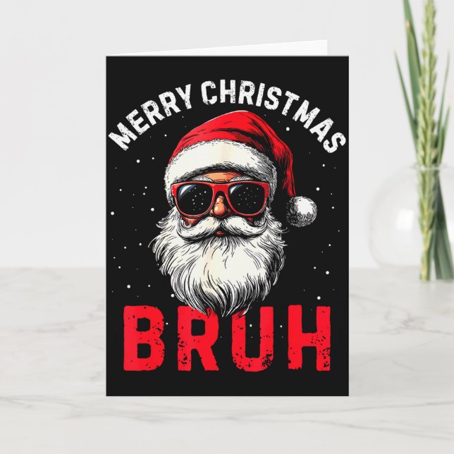 Merry Christmas Bruh Funny Santa Claus Retro Men W Karte (Vorderseite)