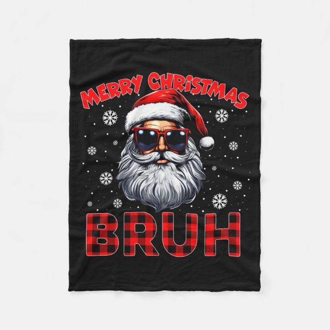 Merry Christmas Bruh Red Plaid Funny Santa Claus M Fleecedecke (Vorderseite)