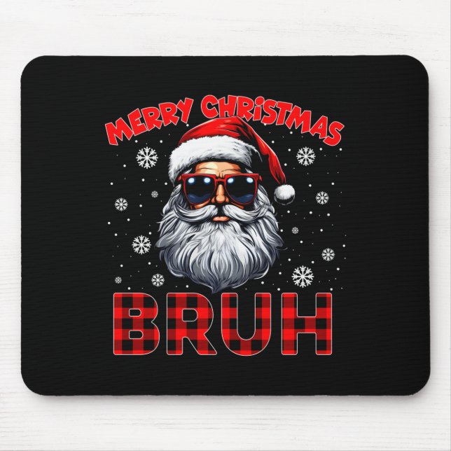 Merry Christmas Bruh Red Plaid Funny Santa Claus M Mousepad (Vorne)