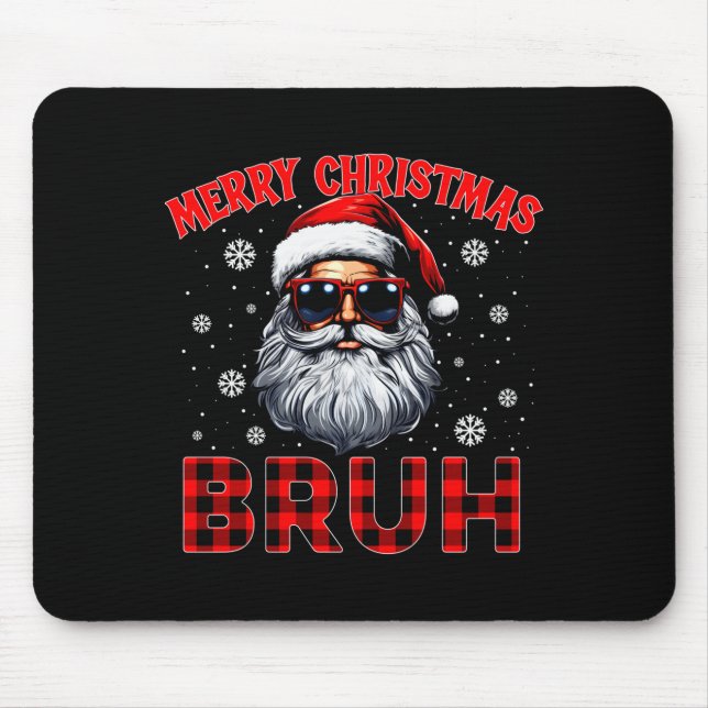 Merry Christmas Bruh Red Plaid Funny Santa Claus M Mousepad (Vorne)