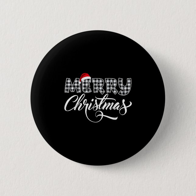 Merry Christmas Buffalo Black And White Plaid For  Button (Vorderseite)