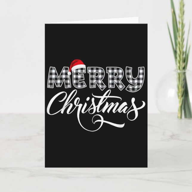 Merry Christmas Buffalo Black And White Plaid For  Karte (Vorderseite)