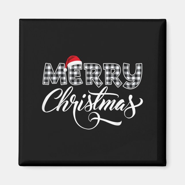 Merry Christmas Buffalo Black And White Plaid For  Magnet (Vorne)