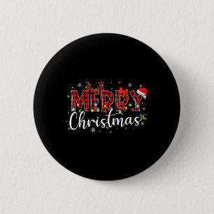 Merry Christmas Buffalo Pläd Red Santa Hat Xmas P Button