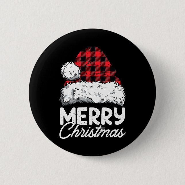 Merry Christmas Buffalo Pläd Red Santa Hat Xmas P Button (Vorderseite)