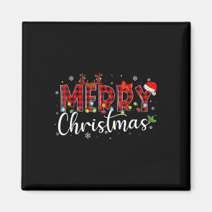 Merry Christmas Buffalo Pläd Red Santa Hat Xmas P Magnet