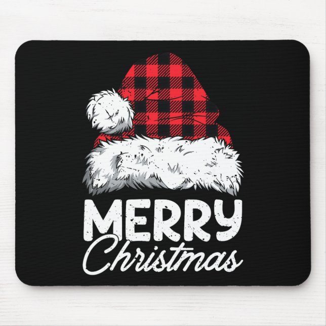 Merry Christmas Buffalo Pläd Red Santa Hat Xmas P Mousepad (Vorne)