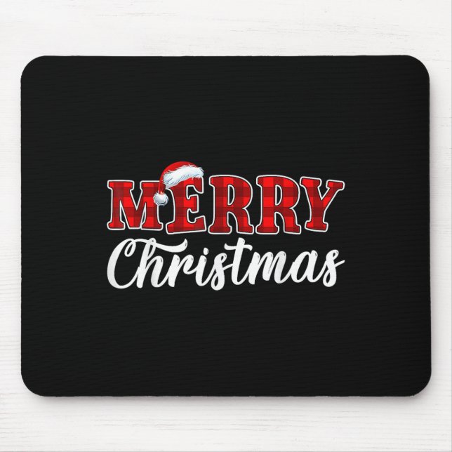 Merry Christmas Buffalo Pläd Red Santa Hat Xmas P Mousepad (Vorne)