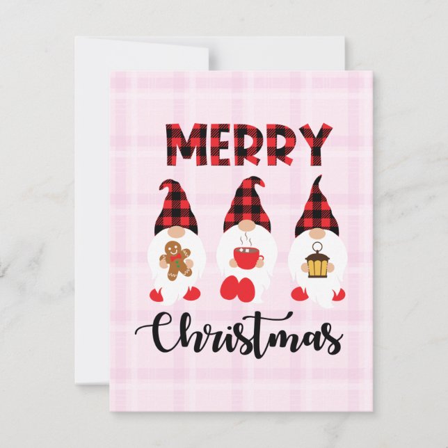 Merry Christmas- Buffalo Plaid Gnomes Mitteilungskarte (Vorderseite)