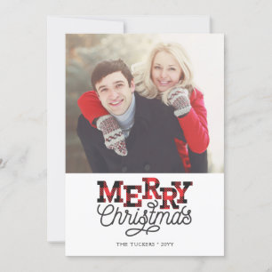 MERRY Christmas Buffalo Plaid Photo Holiday Card Feiertagskarte
