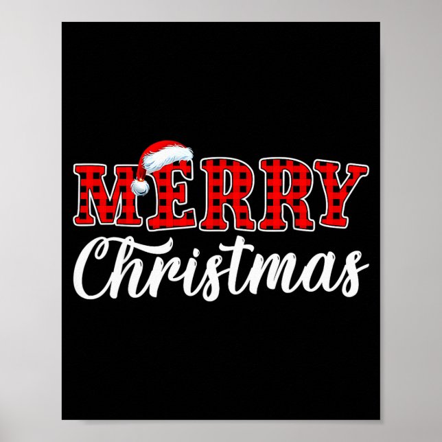 Merry Christmas Buffalo Plaid Red Santa Family Mat Poster (Vorne)