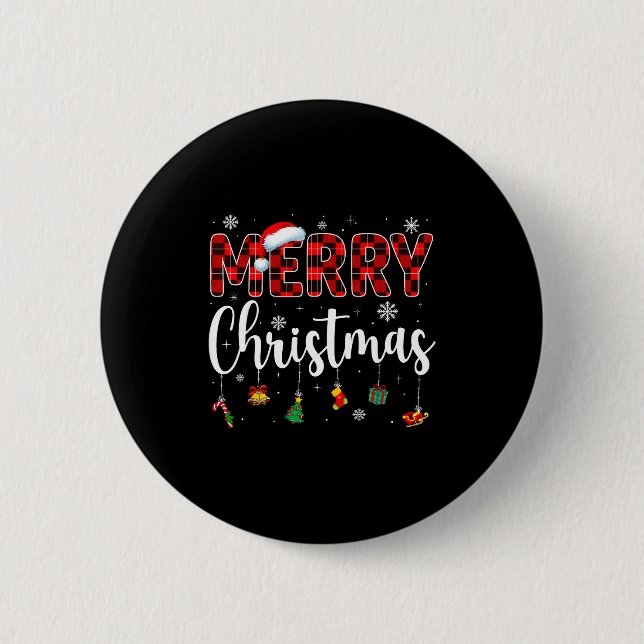 Merry Christmas Buffalo Plaid Red Santa Family Xma Button (Vorderseite)