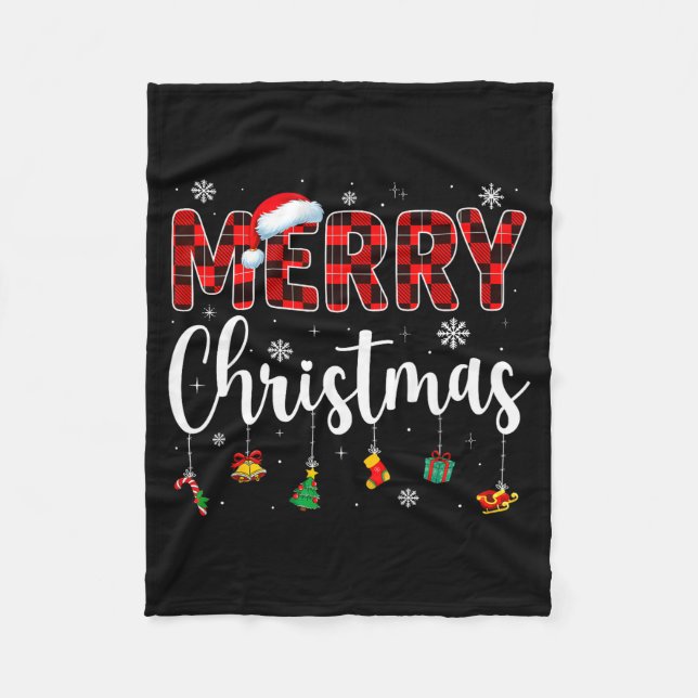 Merry Christmas Buffalo Plaid Red Santa Family Xma Fleecedecke (Vorderseite)