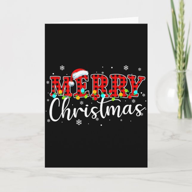 Merry Christmas Buffalo Plaid Red Santa Family Xma Karte (Vorderseite)