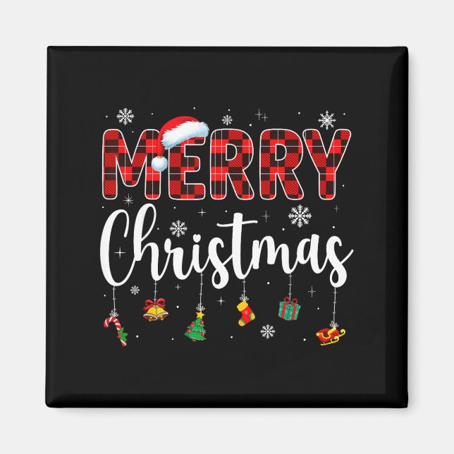Merry Christmas Buffalo Plaid Red Santa Family Xma Magnet (Vorne)
