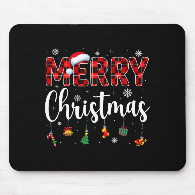 Merry Christmas Buffalo Plaid Red Santa Family Xma Mousepad (Vorne)