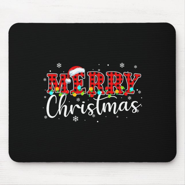 Merry Christmas Buffalo Plaid Red Santa Family Xma Mousepad (Vorne)