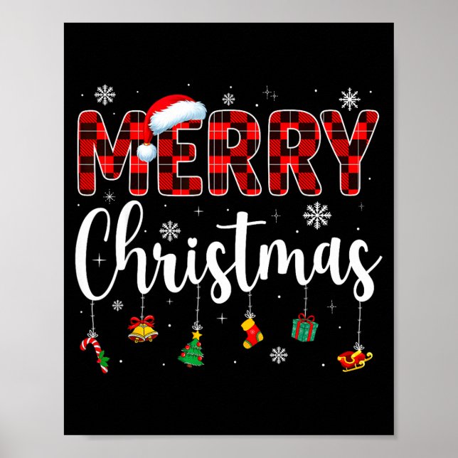 Merry Christmas Buffalo Plaid Red Santa Family Xma Poster (Vorne)