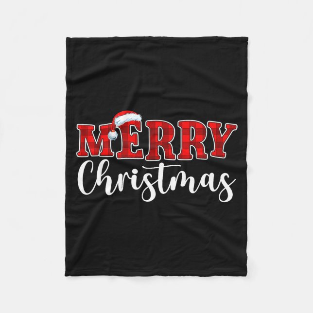 Merry Christmas Buffalo Plaid Red Santa Hat Xmas P Fleecedecke (Vorderseite)